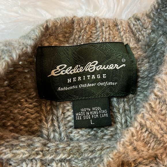 Eddie Bauer heritage men’s L brown 100% wool sweater - Picture 2 of 7